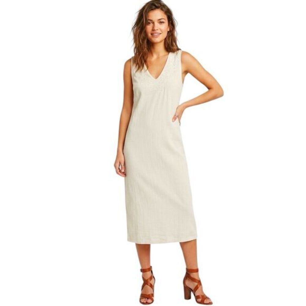 Denim & Company Dress Small Womens Sleeveless Beige Minimalist Minimal Neutral